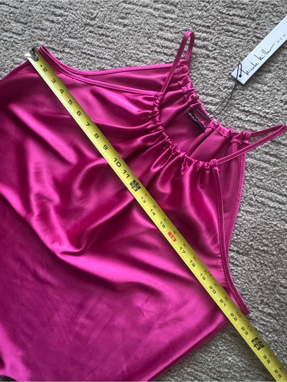 Nicole Miller Hot Pink Shiny Satin Halter Top Camisole Blouse XL Fuchsia Y2K - Picture 12 of 13